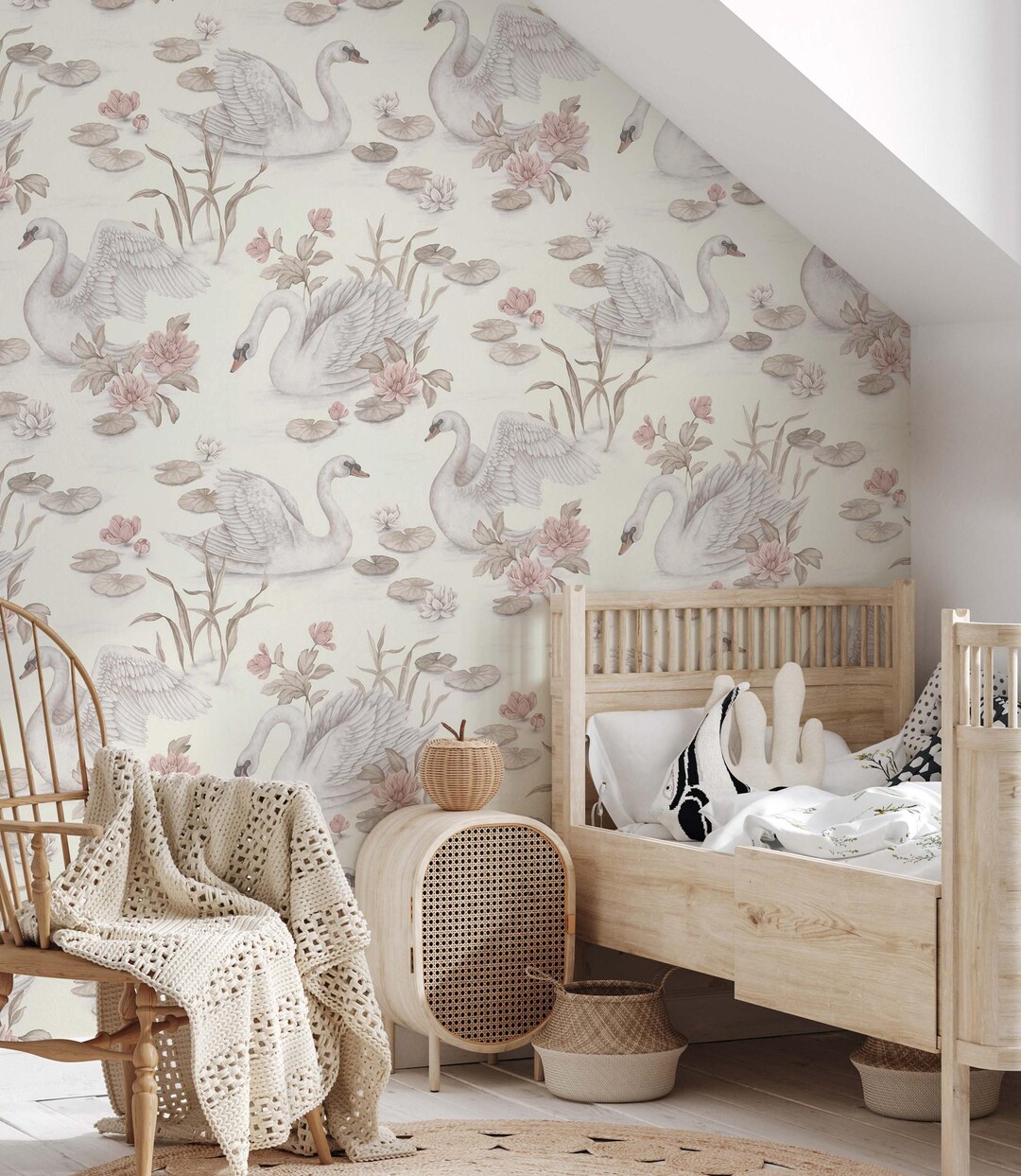 White Elegance Swan Pattern Wallpaper – Peel and Stick Wall Mural - Etsy