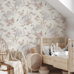 White Elegance Swan Pattern Wallpaper – Peel and Stick Wall Mural