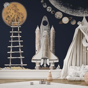 Papier peint fusée vaisseau spatial galaxie – Papier peint pour enfants autocollant