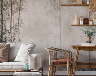 Papel tapiz autoadhesivo con diseño de bosque neutro