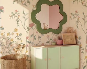 Peel and Stick kinderkamerbehang wilde bloemen, neutrale bloemenmuurschildering, boho kinderbehang