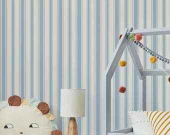 Peel and Stick kinderkamerbehang blauwe streep, kindermuurschildering kust, vintage kinderdecor