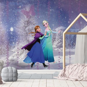 Elsa en Anna Wallpaper Peel and Stick, Frozen Wallpaper mural, prinses verwisselbaar behang, kinderkamer behang, muur muurschildering decor meisjes