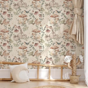 Carta da parati per bambini Vintage Rabbits Beige, carta da parati per bambini Peel and Stick, carta da parati per bambini rimovibile, decalcomania da parete per bambini, decorazioni per la casa per bambini