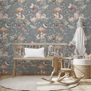 Boho Rabbit Wallpaper – Peel and Stick Nursery Wall Mural