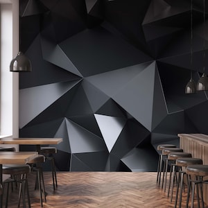Dark Triangle Realistic Geometric Wallpaper, 3D Relief Wallpaper, Peel and Stick Wallpaper, Removable Wallpaper, Abstract Art Wallpaper