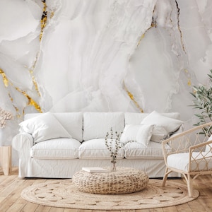 White Gold Marble Wallpaper – Peel and Stick Wall Mural