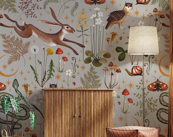 Waldtiere Tapete - Dunkles Schälen und Aufkleben Wandbild
