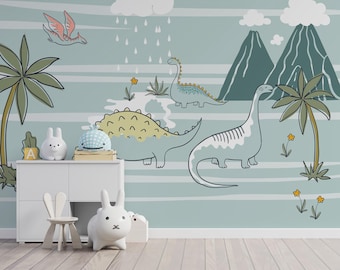 Dinosaur Family Nursery Wallpaper – Peel and Stick Wall Mural