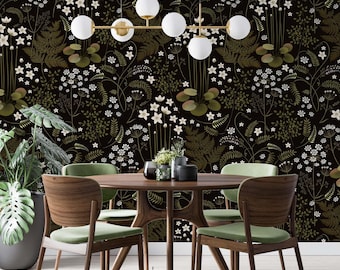 Dark Fern Botanical Wallpaper – Peel and Stick Wall Mural