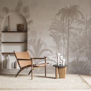 ニュートラルなヤシの木の壁画、ミニマルなヤシのジャングルトロピカルな剥がして貼る壁紙