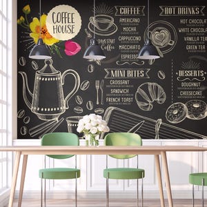 Carta da parati da parete Coffee Cafe, decorazione da parete per caffetteria, decorazione da parete rustica per cucina e bistrot, stile caffetteria accogliente per spazi domestici e commerciali