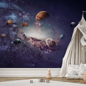 Carta da parati Universe Galaxy Space, carta da parati per bambini, carta da parati murale Peel and Stick, decalcomania da parete per bambini, carta da parati rimovibile, carta da parati per bambini