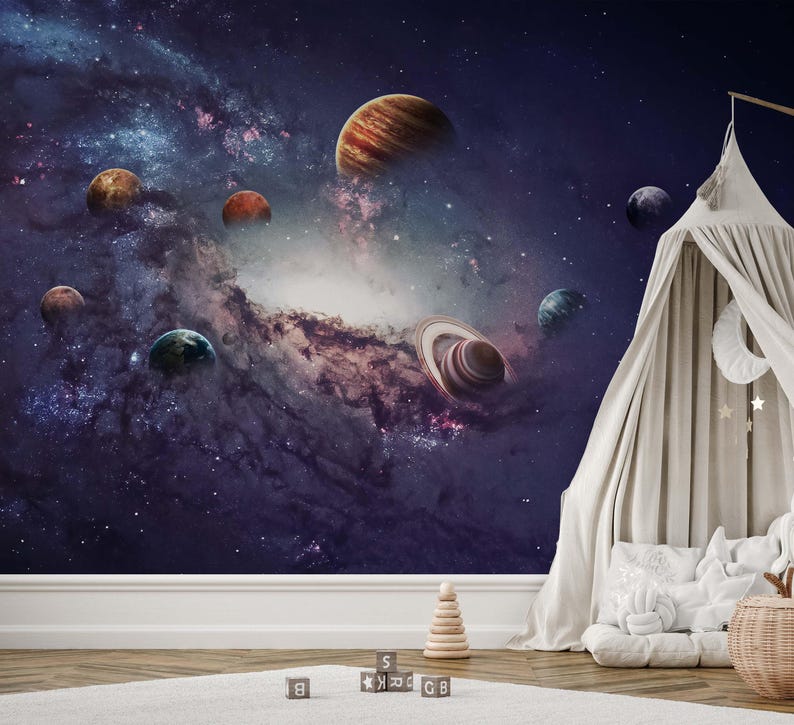 Universe Galaxy Space Wallpaper – Kids Peel and Stick Wall Mural - Etsy