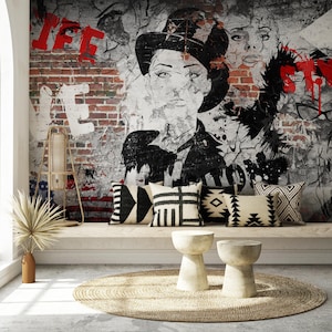 Carta da parati Graffiti Girl Fashion, decorazione da parete chic e alla moda, motivo ispirato alla passerella, arte da parete moderna per camera da letto, spazi boutique per soggiorno