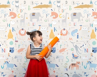 Alphabet Kids Wallpaper – Peel and Stick Nursery Mural, Forest Flowers