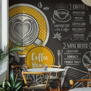 Carta da parati Coffee House Cafe, decorazioni da staccare e attaccare per bar, arte murale rustica da cucina e bistrot, stile bar accogliente per spazi domestici e commerciali