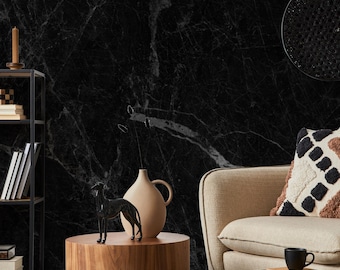 Modern Black Marble Wallpaper – Removable Peel and Stick Mural