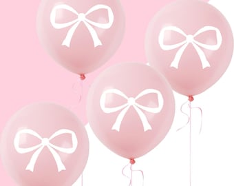 Pink Bow Latex Balloons: Girl's Birthday Party Decorations, 4 Pcs
