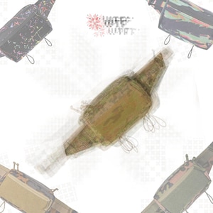 May include: A camouflage-patterned tactical fanny pack with multiple compartments and adjustable straps. The pack is mainly olive green and tan with a textured design. Other packs with different patterns are also visible.