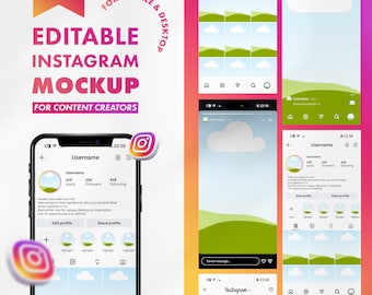 Pacchetto di mockup Instagram professionali e aggiornati per Canva - Mobile e Desktop
