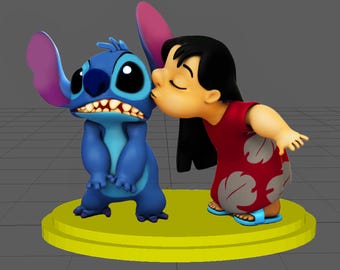 Lilo and Stitch Kissing Scene – 3D Printable Figurine, Digital STL Download