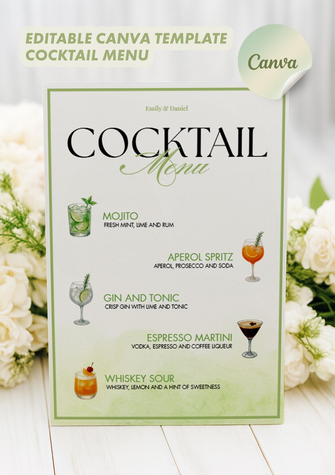 Editable Signature Drinks Sign, Cocktail Menu Canva Template, Wedding ...