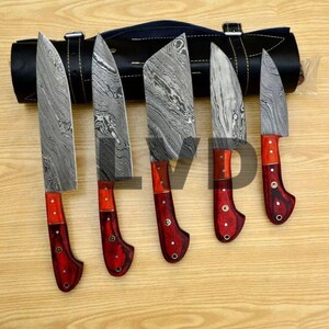 Kitchen Knives Set Of 5 Pieces Handmade Custom Design Damascus Steel Blade Beautiful Classic Look Chef&#39;s Knives Durable Material