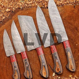 New 5 Knives Set Damascus Steel Blade Beautiful Classic Look Handmade Chef&#39;s Knifes For Kitchen Use