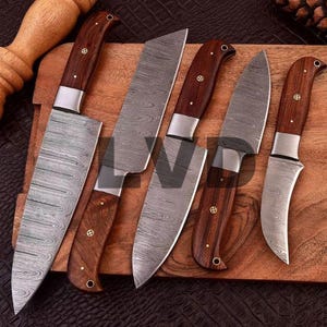 Classic Wood Kitchen Knives Damascus Steel Blade 5 pieces Of Set Chef&#39;s Knives Kitchen Use