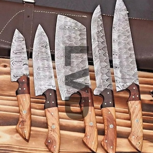 New 5 Pieces Damascus Steel Blade Knives set Custom Handmade Chef&#39;s Knives Kitchen Knives