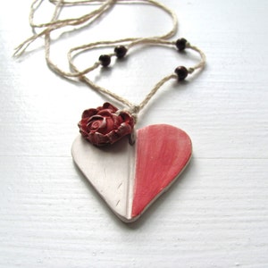 Valentine's Day Ceramic Necklace My Red White HeaRt jewelry. image 4