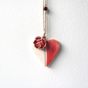 Valentine's Day Ceramic Necklace My Red White HeaRt jewelry. image 3