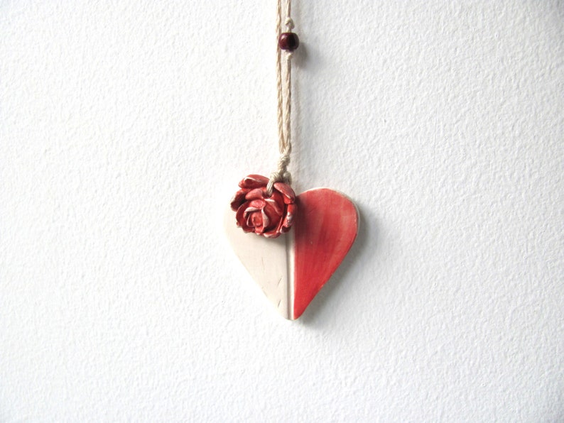 Valentine's Day Ceramic Necklace My Red White HeaRt jewelry. image 3