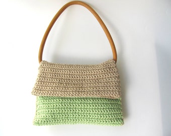 Valentine's Day Purse-Light brown  green- knitted purse Cotton Vintage wooden handles-for women--Retro-  Free Shipping Happy Holiday