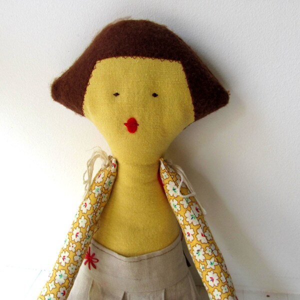Doll Cotton doll. Handmade.Soft doll Child friendly.Recycled.soft Toy.Fabric Doll    handmade children love  Christmas gift Free Shipping