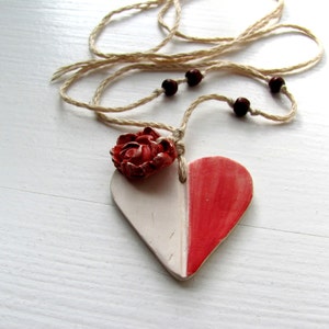 Valentine's Day Ceramic Necklace My Red White HeaRt jewelry. image 1