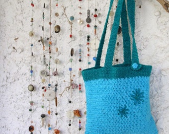 Christmas   Gift --- light blue & blue-green. Cotton. Tote-needlework flowers-just the right size-accessories-gift for you