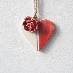 Valentine's Day Ceramic Necklace My Red White HeaRt jewelry. image 2