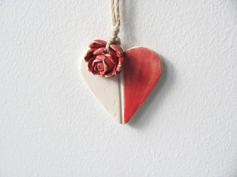 Valentine's Day Ceramic Necklace My Red White HeaRt jewelry. image 2