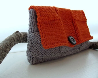 Clutch-Orange Gray---- Cotton-Gray Button- Great gift for her-Valentine's Day Free Shipping