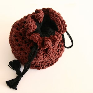 Valentine&#39;s Day Tote- Beautiful Brown -Cotton.- Brown -black lining  knit with one needle--ready to ship------Gift under 40 USD