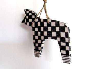 Ceramic Marionette Mobile Ceramic Marionette Dog on string  Home decor  Christmas gift Free Shipping Black and White