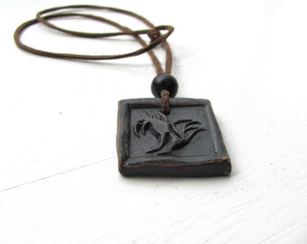 Valentine's Day Black Eagle-Ceramic Necklace---Unisex---leather strap-jewelry  Christmas gift Free Shipping