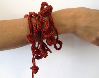 Textile jewelry--Red wine- Cotton.Necklace / Bracelet--- Christmas gift Free Shipping