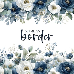 Navy und Olive, floraler floraler Rand mit floralen Ornamenten, romantische Hochzeitseinladung, violette und weiße Blumen, botanisches Muster