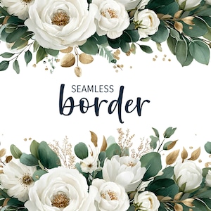 Weiß und Gold, floraler Rahmen mit floralen Elementen, romantische Hochzeitseinladung Clipart PNG, weiße Eukalyptus Blumenmuster, botanisches Muster