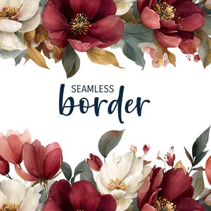 Castanho-avermelhado e marfim, borda floral sem emenda em aquarela, convite de casamento boho clipart PNG, padrão de flor marrom e branca, ilustração botânica
