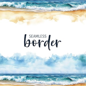 Ruhiger Strand, Aquarell Strand Malerei, Strand Hochzeit, Einladung Clipart PNG, sanfte Wellen Muster, Meerlandschaft Illustration Kachel
