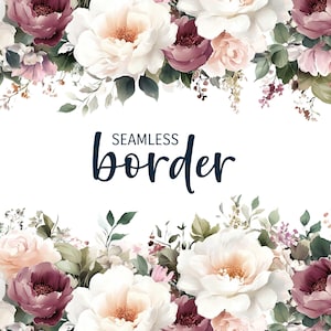 Leite e chocolate, borda floral sem emenda em aquarela, convite de casamento cottagecore clipart PNG, padrão de flor marrom branca, botânico